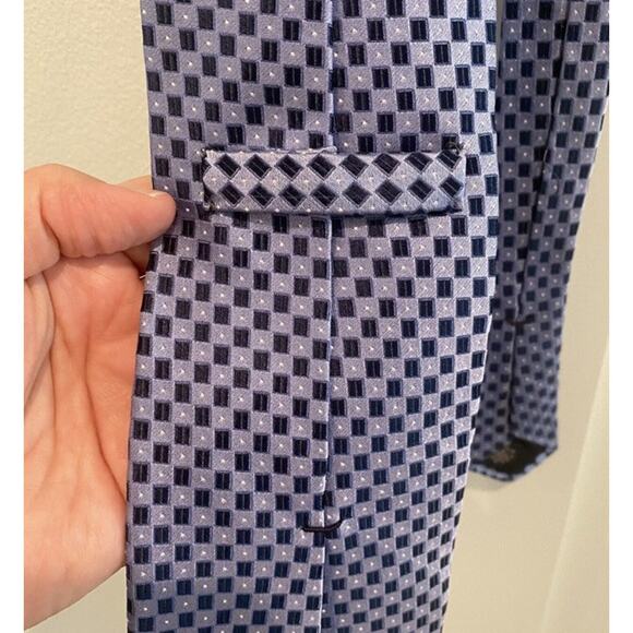 Murano 100% Silk Tie Blue Check Made In USA READ - Picture 9 of 12